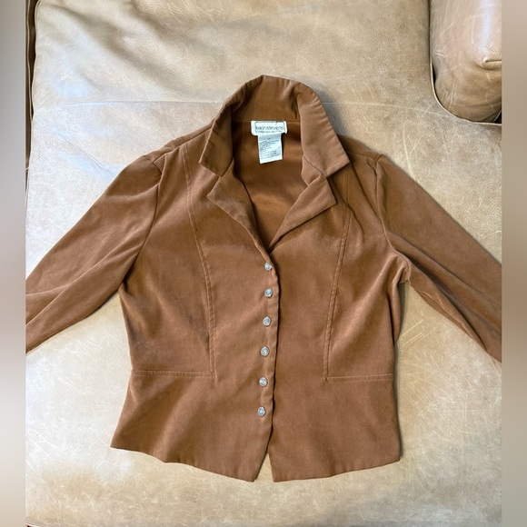 karin stevens Jackets & Blazers - Vintage Karin Stevens Faux Suede Fitted Suit Jacket Brown Size 14